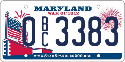 MD license plate 0BC3383
