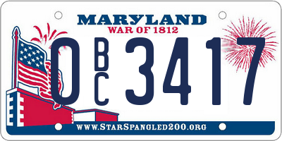 MD license plate 0BC3417