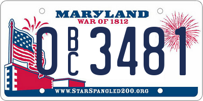 MD license plate 0BC3481