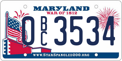 MD license plate 0BC3534
