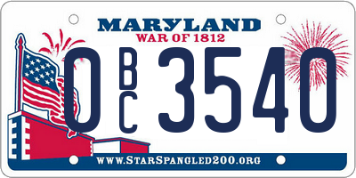 MD license plate 0BC3540