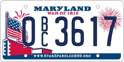 MD license plate 0BC3617