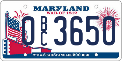 MD license plate 0BC3650