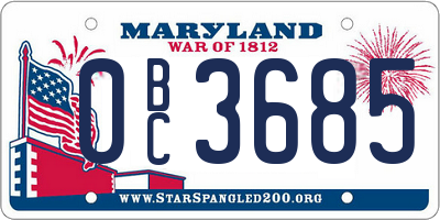 MD license plate 0BC3685