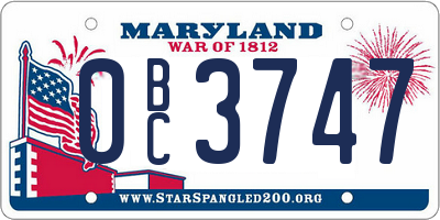 MD license plate 0BC3747