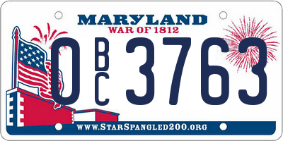 MD license plate 0BC3763