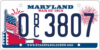 MD license plate 0BC3807