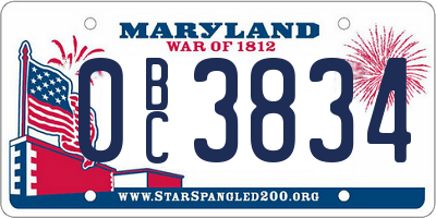 MD license plate 0BC3834