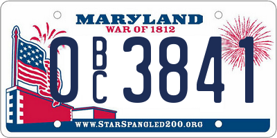 MD license plate 0BC3841