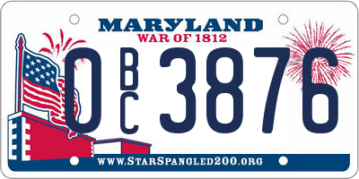 MD license plate 0BC3876