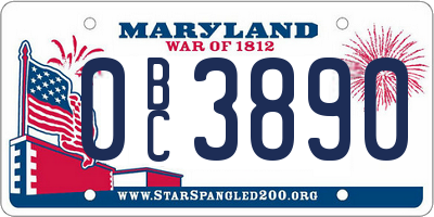 MD license plate 0BC3890