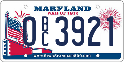 MD license plate 0BC3921
