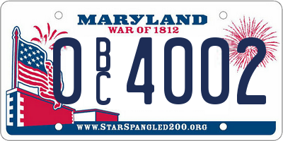 MD license plate 0BC4002