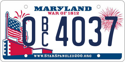 MD license plate 0BC4037