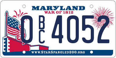 MD license plate 0BC4052