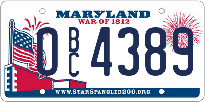 MD license plate 0BC4389