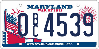 MD license plate 0BC4539