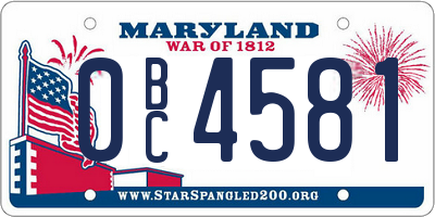 MD license plate 0BC4581