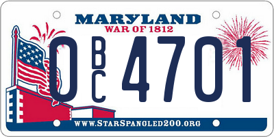 MD license plate 0BC4701