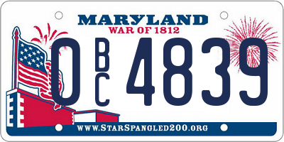 MD license plate 0BC4839
