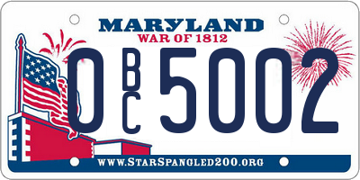 MD license plate 0BC5002