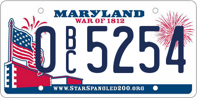 MD license plate 0BC5254