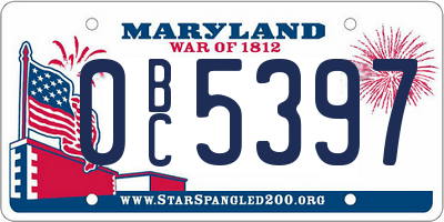 MD license plate 0BC5397