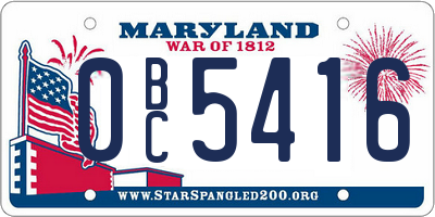 MD license plate 0BC5416