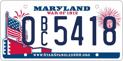MD license plate 0BC5418