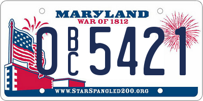 MD license plate 0BC5421