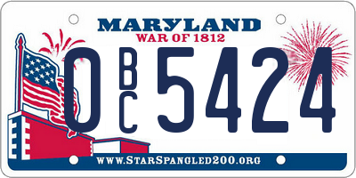 MD license plate 0BC5424