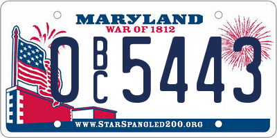 MD license plate 0BC5443