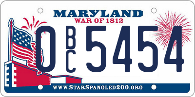 MD license plate 0BC5454