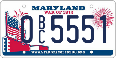 MD license plate 0BC5551