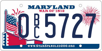 MD license plate 0BC5727