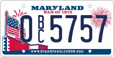 MD license plate 0BC5757