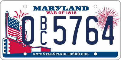 MD license plate 0BC5764