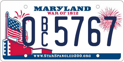 MD license plate 0BC5767