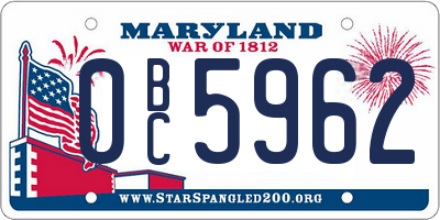 MD license plate 0BC5962