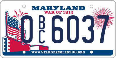 MD license plate 0BC6037