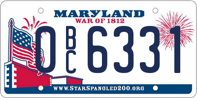 MD license plate 0BC6331