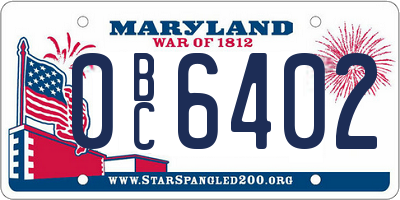 MD license plate 0BC6402