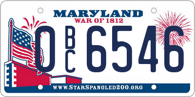 MD license plate 0BC6546