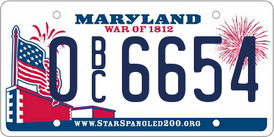 MD license plate 0BC6654