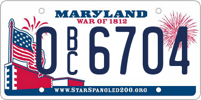 MD license plate 0BC6704