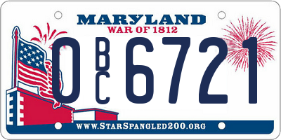 MD license plate 0BC6721