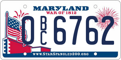 MD license plate 0BC6762