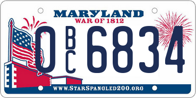 MD license plate 0BC6834