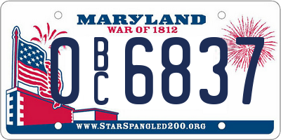 MD license plate 0BC6837