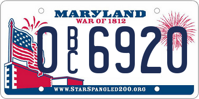 MD license plate 0BC6920